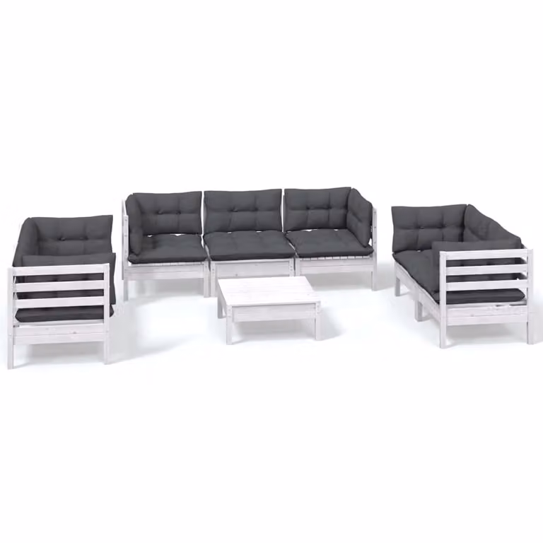 Set Salotto da Giardino con Cuscini 8 pz Legno Massello di Pino