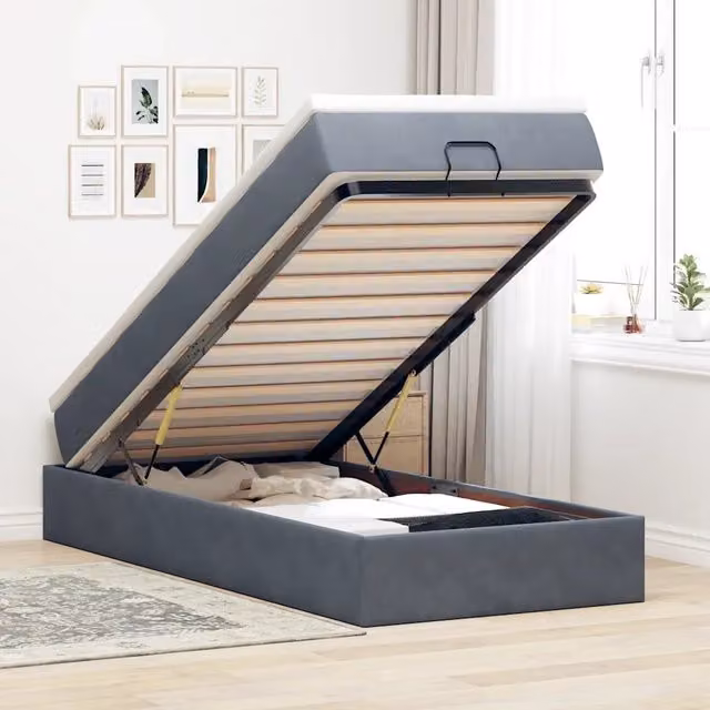Letto con contenitore a sollevamento vidaXL in velluto con materasso L: 200 cm, P: 100 cm, H: 23,5 cm, colori grigio e bianco