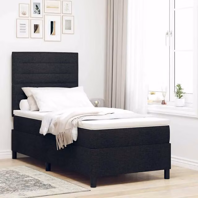 Letto moderno vidaXL con materasso a molle pocket e illuminazione LED sottostante in tessuto nero L 90 x P 200 cm