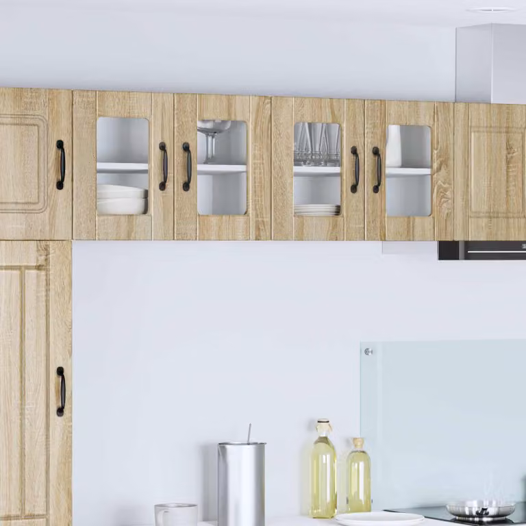 Set di 2 mobili da parete PORTO vidaXL in Rovere Sonoma con ante in vetro e ripiani interni