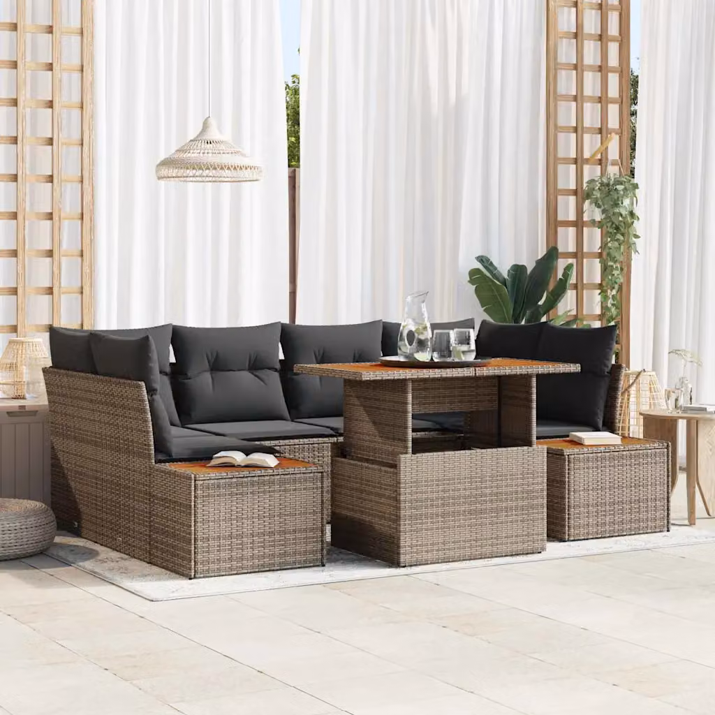 Set da pranzo da giardino vidaXL in rattan e legno di acacia con 9 pezzi, Grigio e Marrone – 1