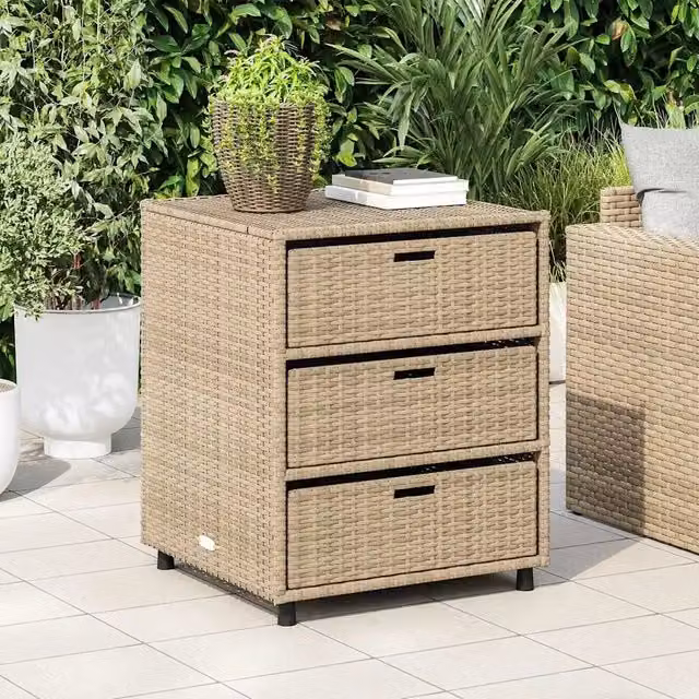 Armadietto portaoggetti da giardino beige vidaXL in rattan e metallo L/P/H: 55 x 59 x 69 cm