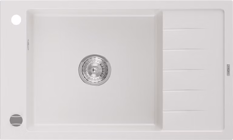 Mexen Elias lavello in granito 1-vasca con sgocciolatoio 795 x 480 mm, bianco, sifone cromato - 6511791005-20