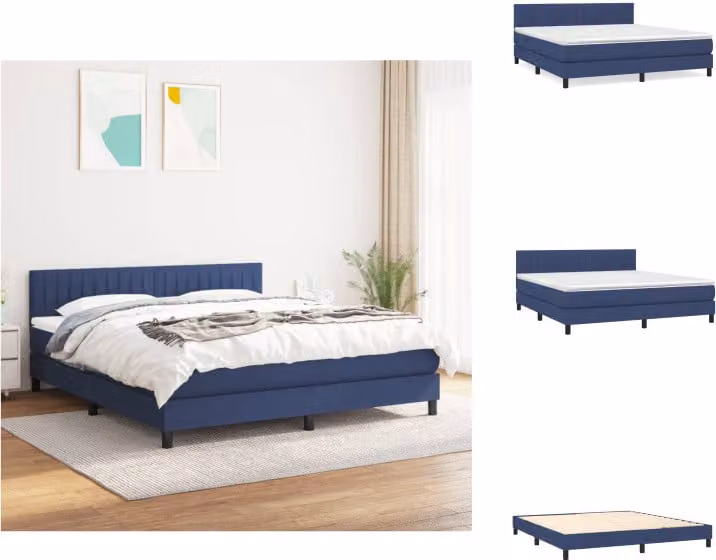 vidaXL Letto a molle con materasso blu 180x200 cm in tessuto - Letti & strutture letto