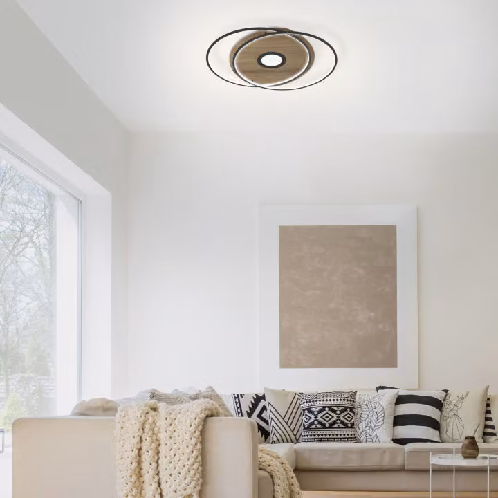 Selltec LED lampada da soffitto rotonda Q-AMIRA Smart Home CCT cambio di colore della luce, telecomando dimmerabile, APP legno arredamento soggiorno, corridoio 8381-78, 8381-18, 8381-55