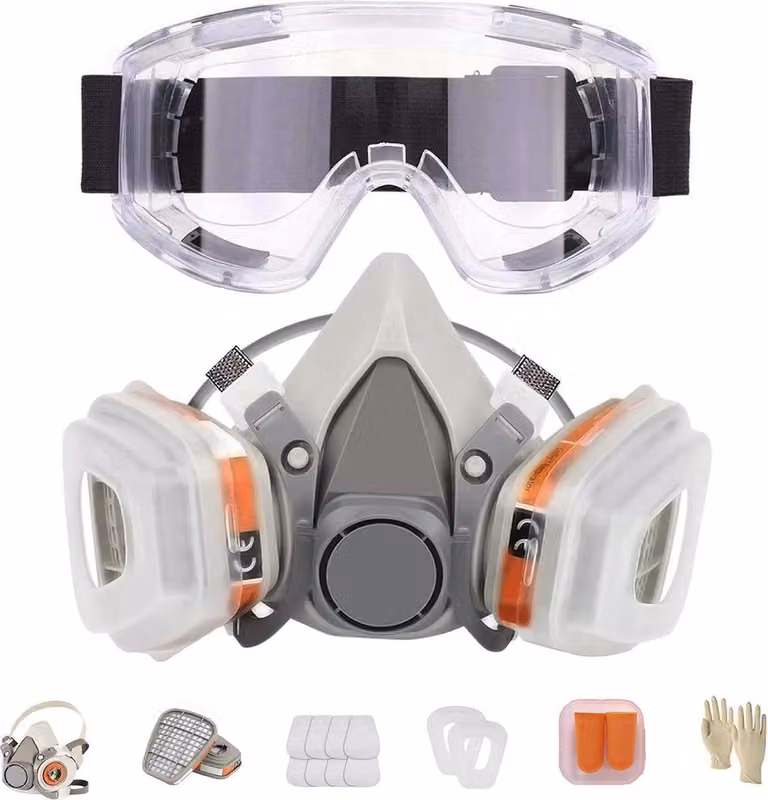 Maschera respiratoria Mezzo viso Prodotti chimici Set di filtri Occhiali di sicurezza Guanti