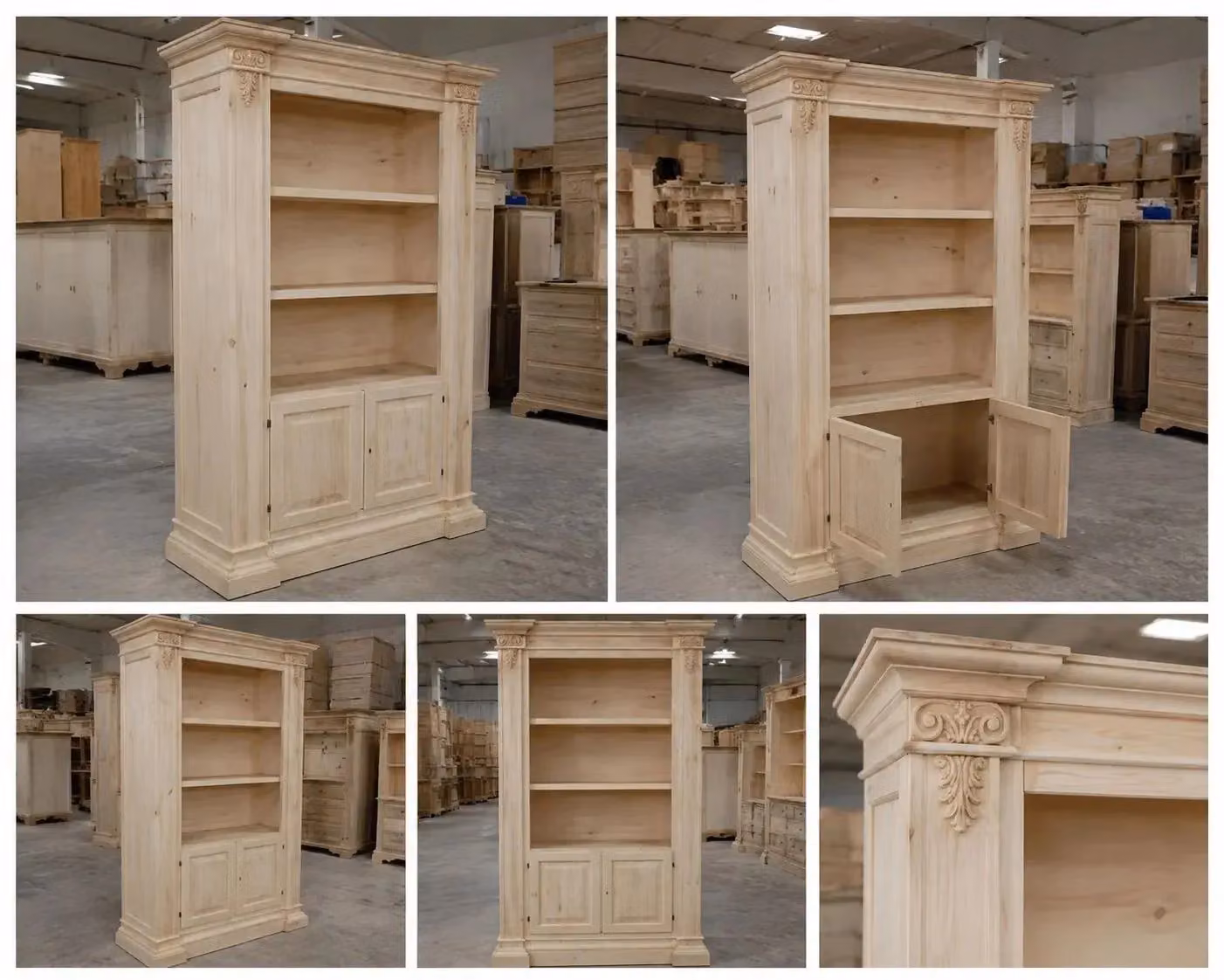 Libreria classica Mobili 2G con 2 porte e 2 ripiani in legno grezzo marrone L: 145 cm, P: 50 cm, H: 202 cm – 1