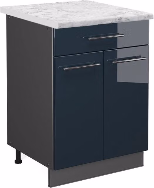 Mobiletto base per cucina Fame-Line Blu scuro lucido/Antracite 60 cm con cassetto, PL Marmo Vicco