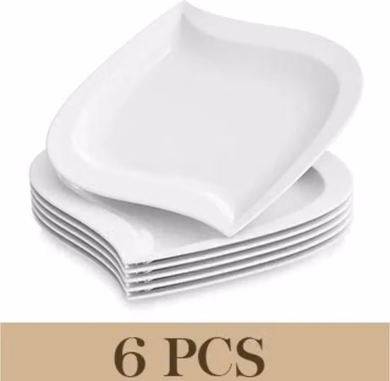 Set di 6 piatti da dessert EliteNest in porcellana bianca, adatti a microonde e lavastoviglie