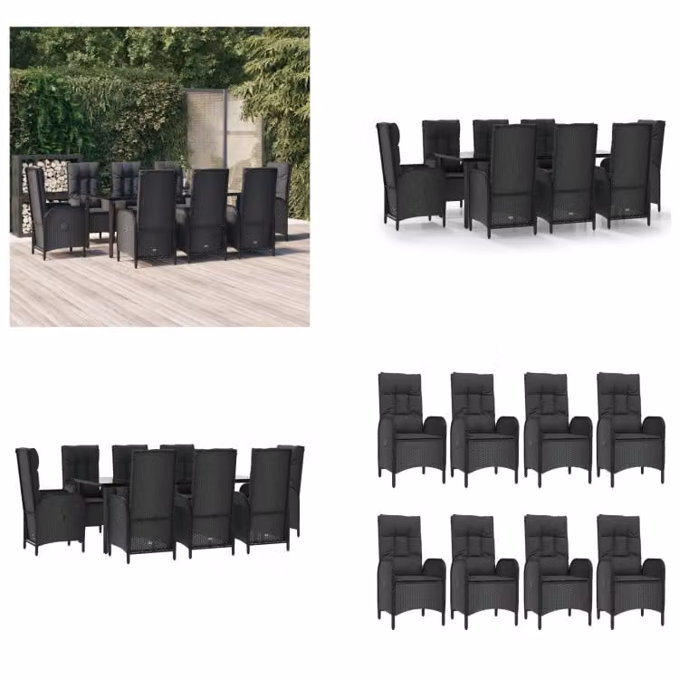 vidaXL Set da pranzo da giardino 9 pezzi con cuscini in poly rattan nero - Set da pranzo da giardino - Set da pranzo da giardino - Set da pranzo da terrazza