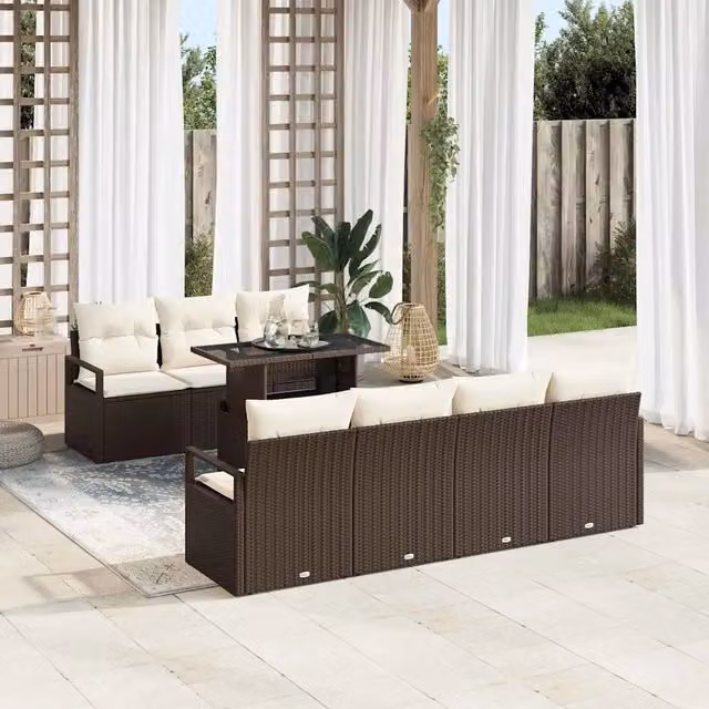 Set Divano da Giardino 8 pz Marrone Poly Rattan 3357501