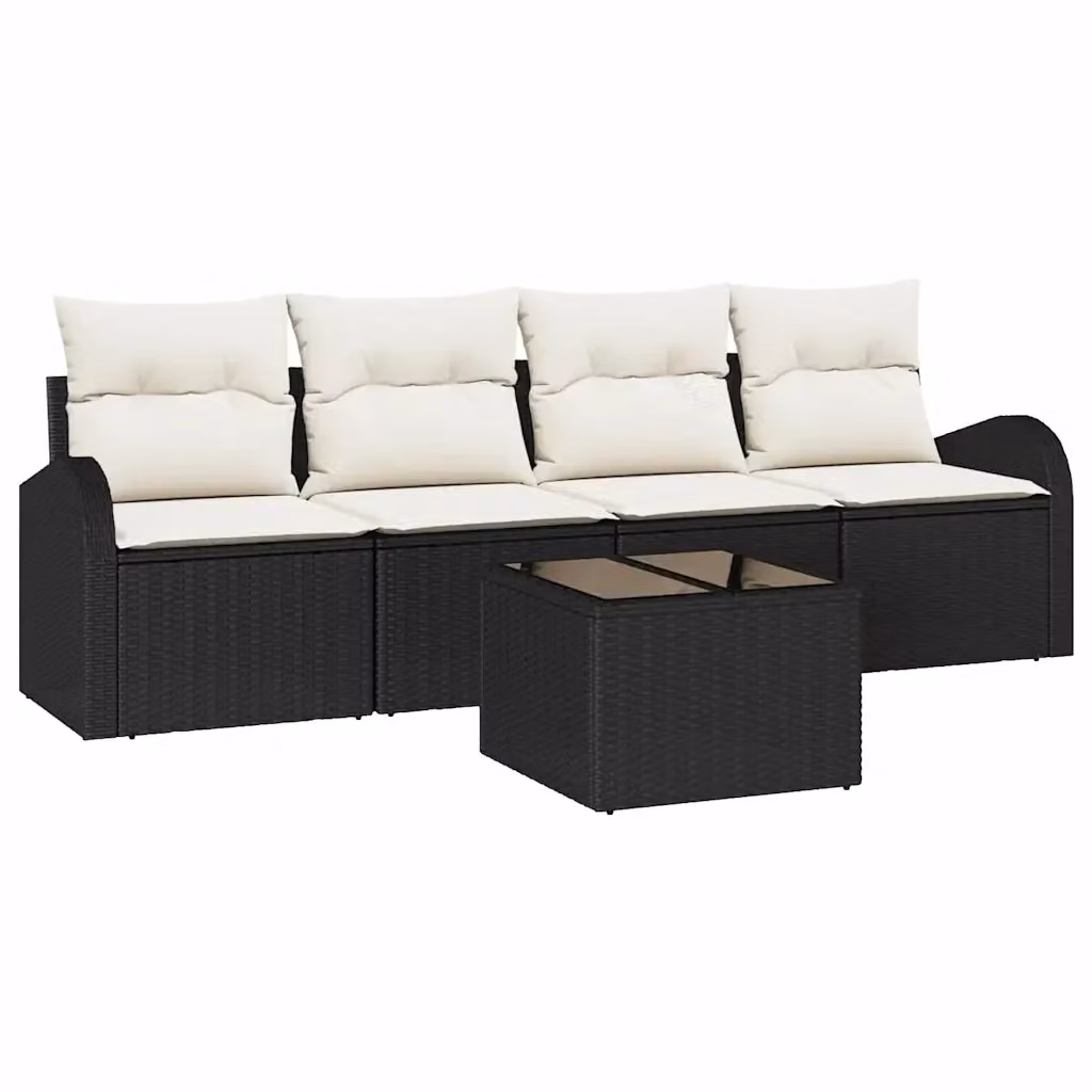Set Divano da Giardino Moderno vidaXL Nero con Cuscini e Tavolino, Struttura in Acciaio e Polyrattan, L/P/H: 55 x 55 x 37 cm – 2