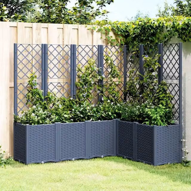 Fioriera Giardino con Graticcio-Vaso da Esterno-Contenitore per Piante Grigio Blu 160x120x140 cm PP