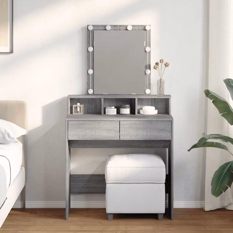 vidaXL Toeletta con LED Grigio Sonoma L: 80 cm, P: 41 cm, H: 144,5 cm