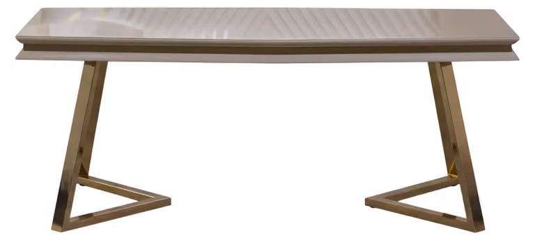 Tavolino minimalista con struttura in metallo color oro per interni moderni