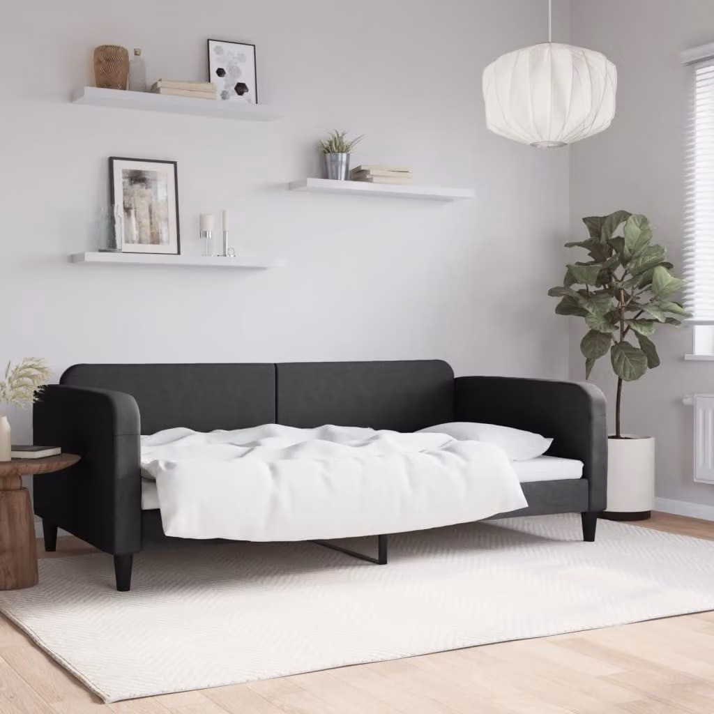 Letto da giorno vidaXL in tessuto nero con materasso L: 100 cm, P: 200 cm, H: 75 cm