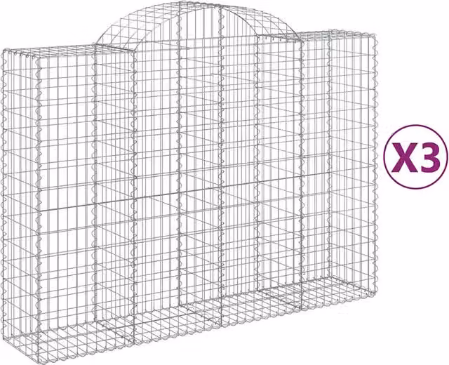Cesti Gabbioni ad Arco 3 pz 200x50x140/160 cm Ferro Zincato