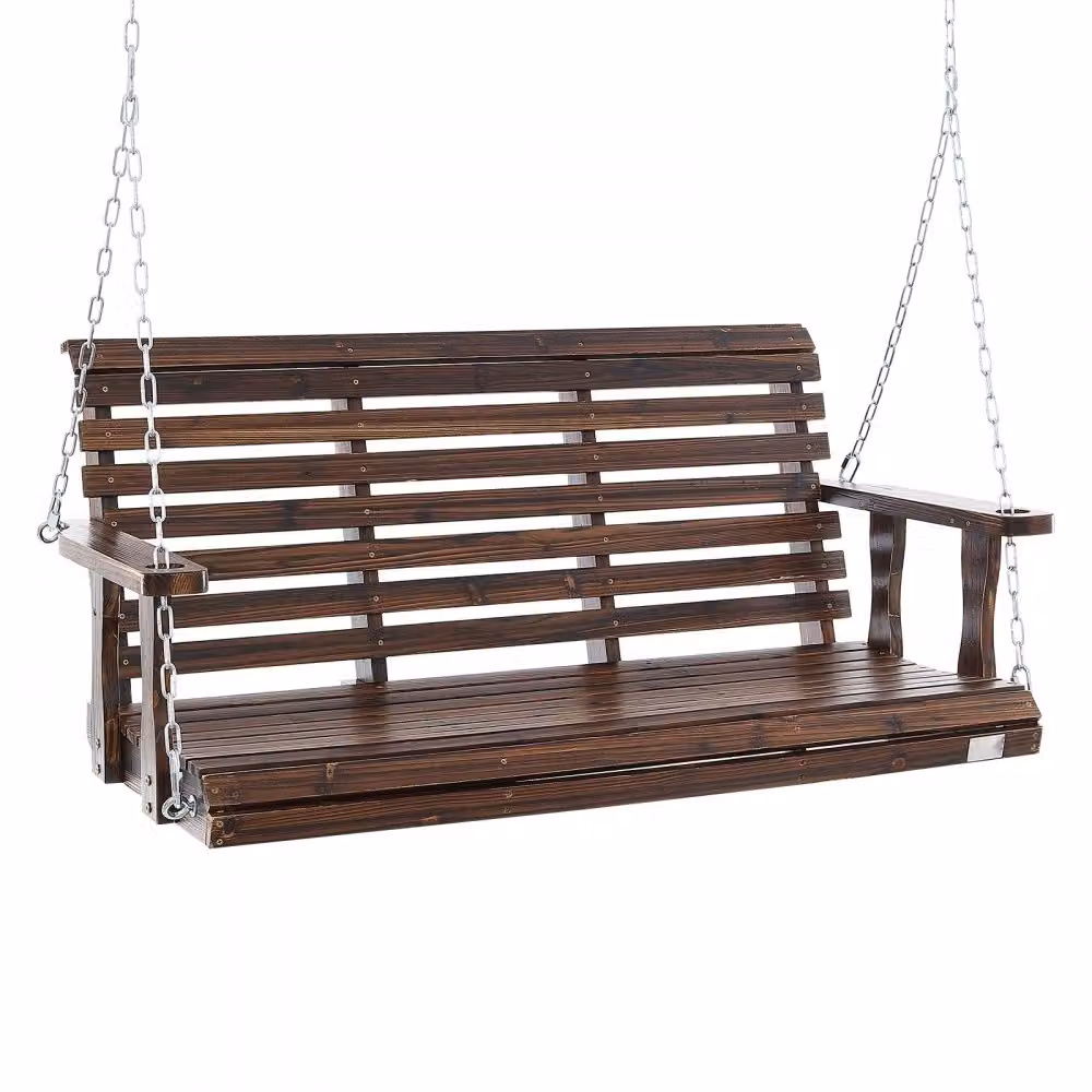 Altalena Hollywood in legno di cedro - 1370x710x600mm - Altalena per cortile e giardino - Capacità di carico aumentata di circa 400 kg - Robusta panca a dondolo con catene di sospensione per uso esterno - Marrone.