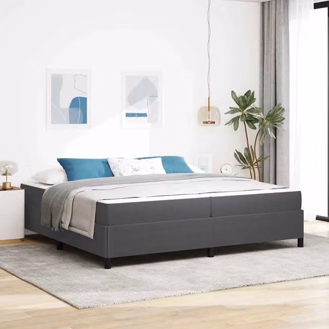 Struttura letto moderno vidaXL in tessuto e legno grigio e bianco L: 200 cm, P: 200 cm, H: 203 cm – 1