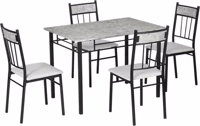Set Tavolo e Sedie 5pz, Tavolo da Pranzo Rettangolare in Metallo e MDF e 4 Sedie da Pranzo Grigio e Nero