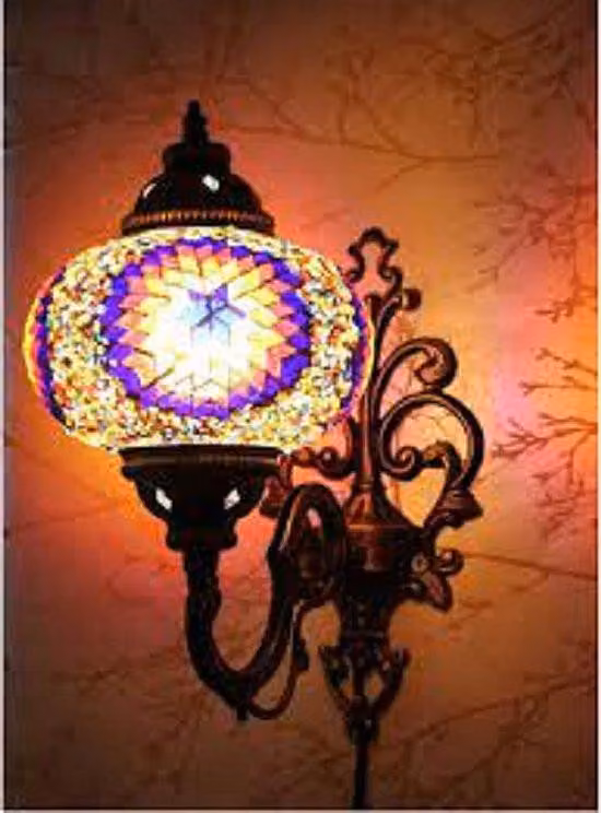 Lampada da parete orientale – Lampada a mosaico realizzata a mano in Turchia – Ø 19 cm, altezza 28 cm, LED E14 incluso
