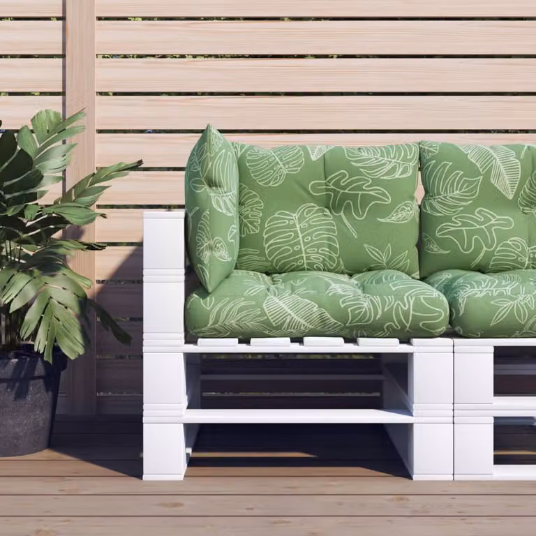 Set di 3 cuscini per pallet vidaXL con motivo a foglie, colore verde, in tessuto Oxford impermeabile e traspirante