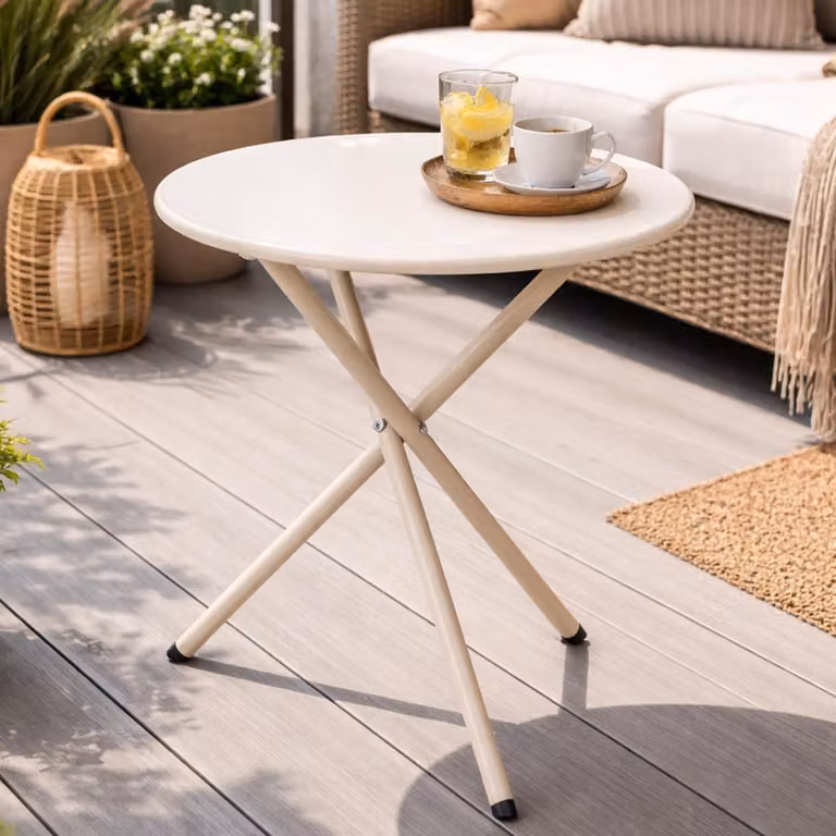 Tavolino da bistrot, tavolino da balcone, tavolino ausiliario rotondo, bianco, acciaio, diametro 48 cm x altezza 48 cm