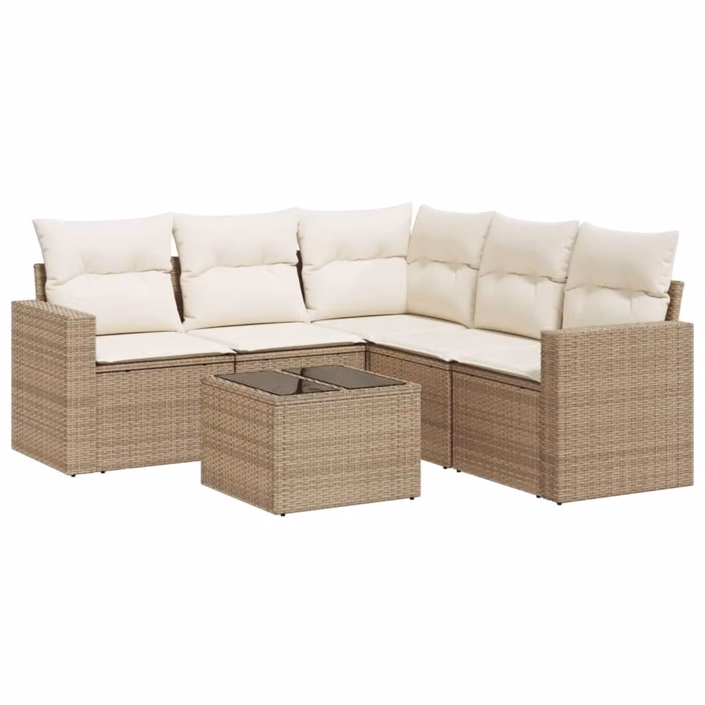 Set Divano da Giardino 6 pz con Cuscini Beige in Polyrattan