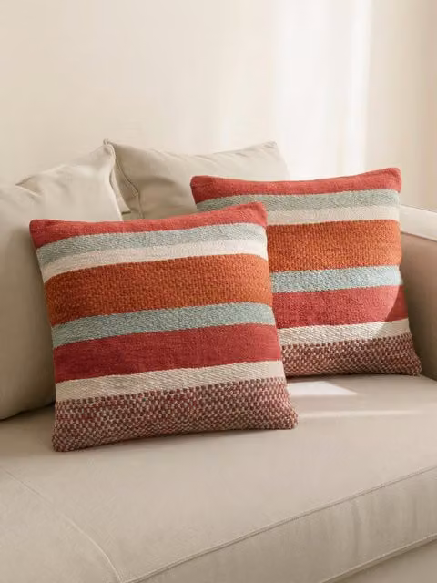 Set di 2 cuscini quadrati Mico multicolore a righe in cotone Kenay Home L/P: 50 x 50 cm