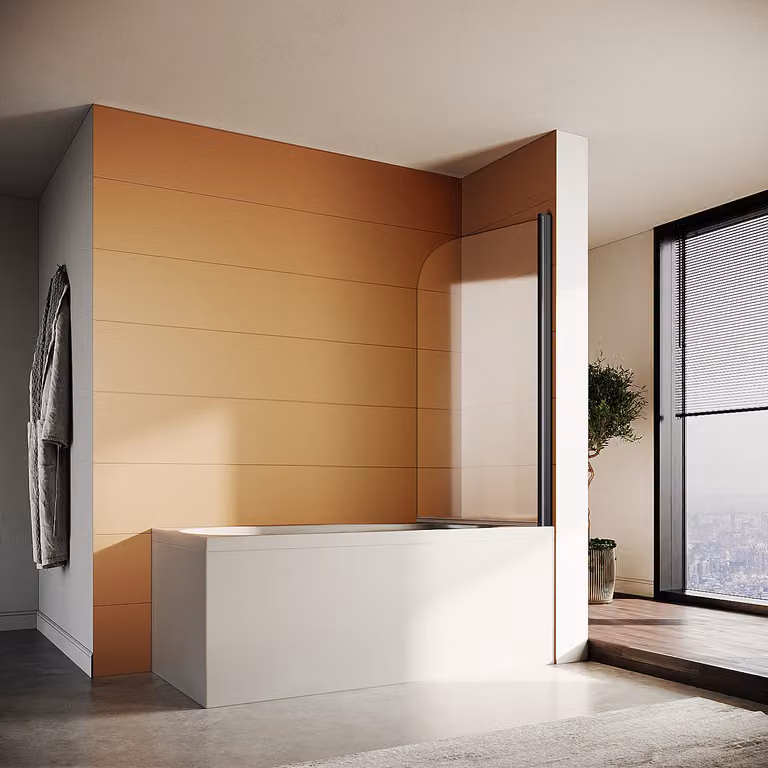 SONNI Attacco vasca a cerniera, cabina doccia per vasca 80x140cm NANO 6mm vetro ESG, cabina doccia nero opaco