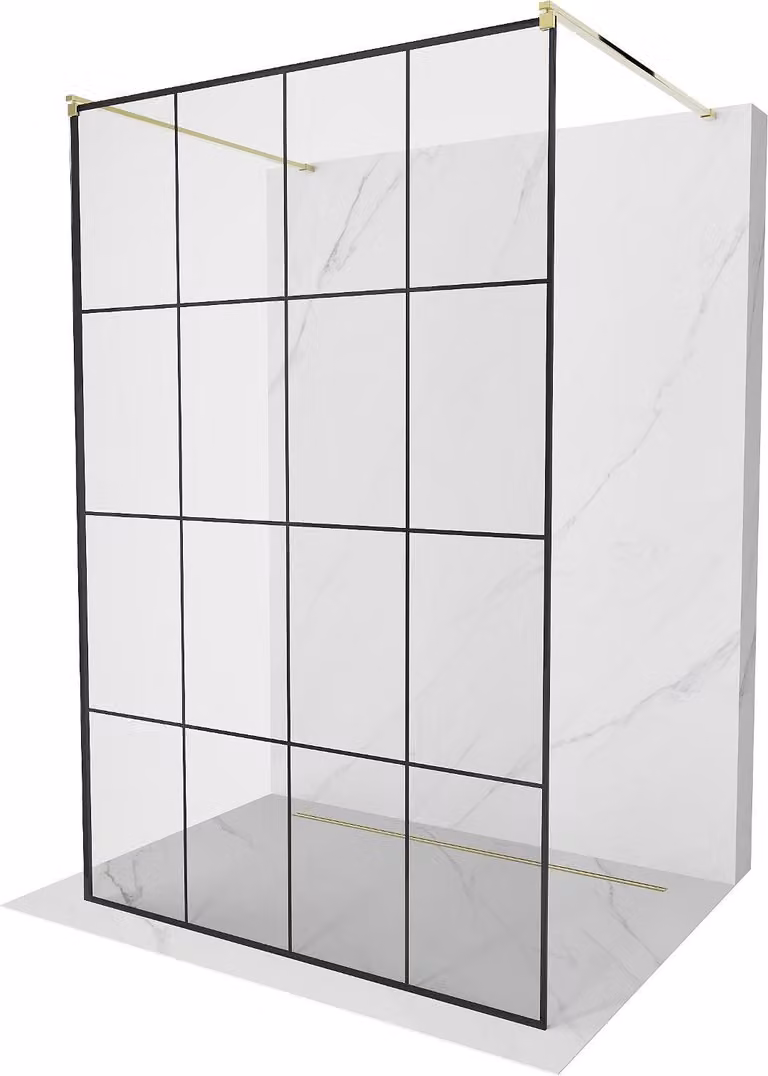 Mexen Kioto pannello doccia autoportante 150 x 200 cm, griglia nera 8 mm, oro - 800-150-002-50-77