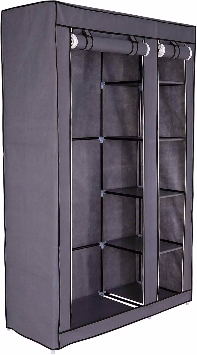 Armadio pieghevole in tessuto, grigio, dimensioni 175x110x45 cm