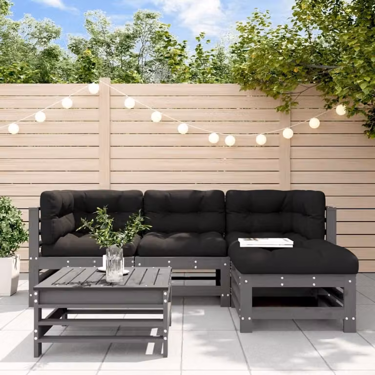 Maison Exclusive - Set Divani da Giardino 5pz con Cuscini in Legno Massello Grigio