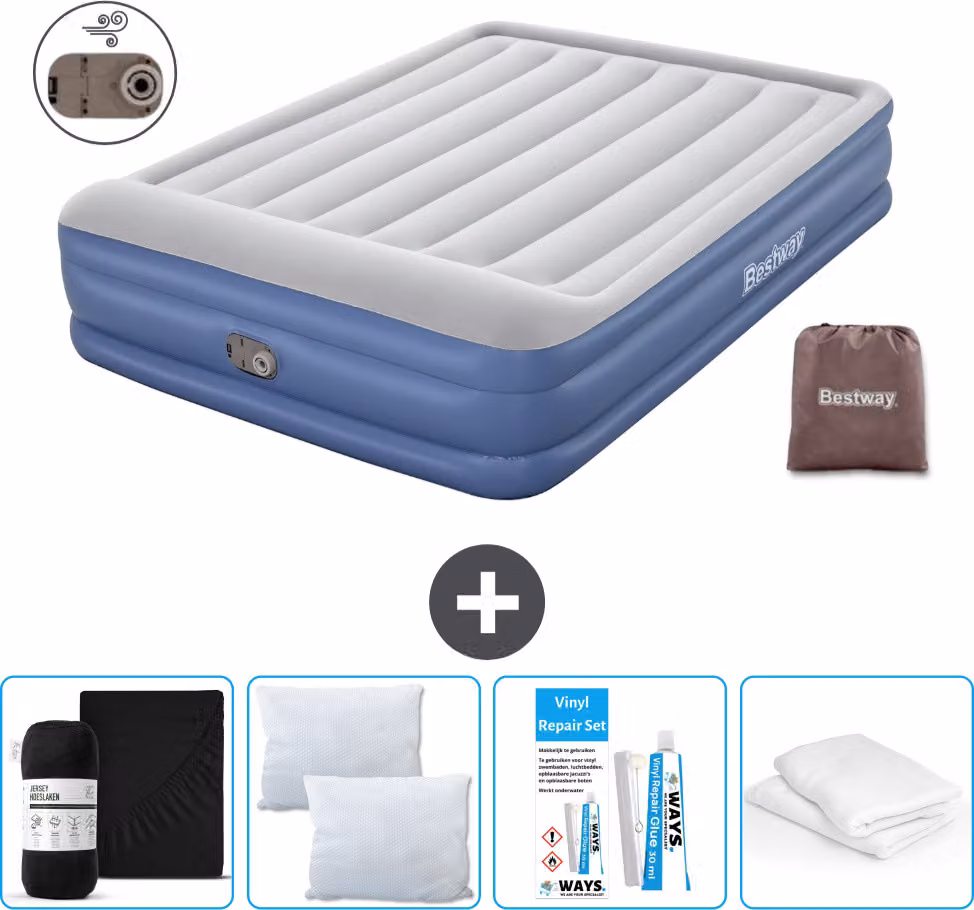 Materasso gonfiabile Bestway - 2 persone - 152 x 203 x 46 cm - Grigio/Blu - Accessori inclusi
