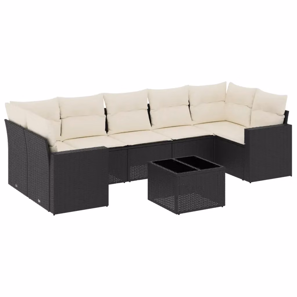vidaXL Set Divani da Giardino a L con Cuscini 8 pz Nero e Bianco in Polyrattan con Tavolino da Esterno – 2