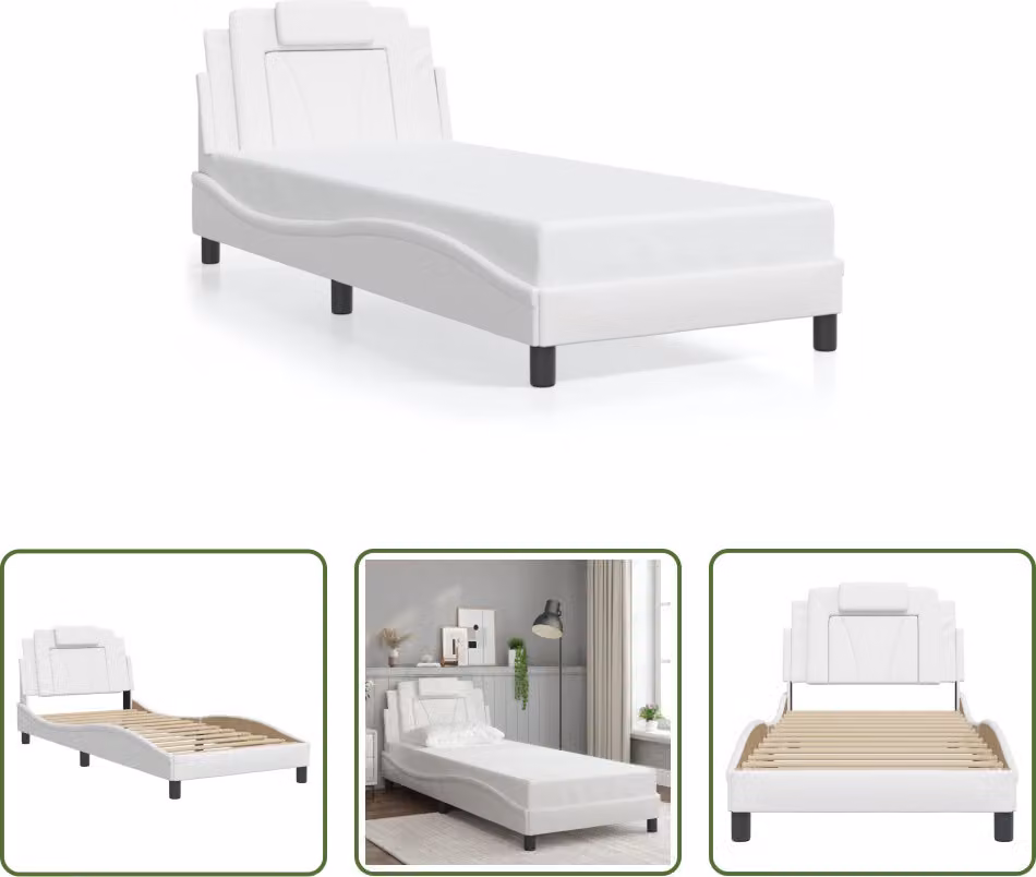 The Living Store Struttura letto con testiera bianca 90x200 cm in ecopelle