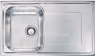 Lavello in acciaio inox COMO con una vasca a destra e gocciolatoio, colore argento, L: 86 cm, P: 50 cm