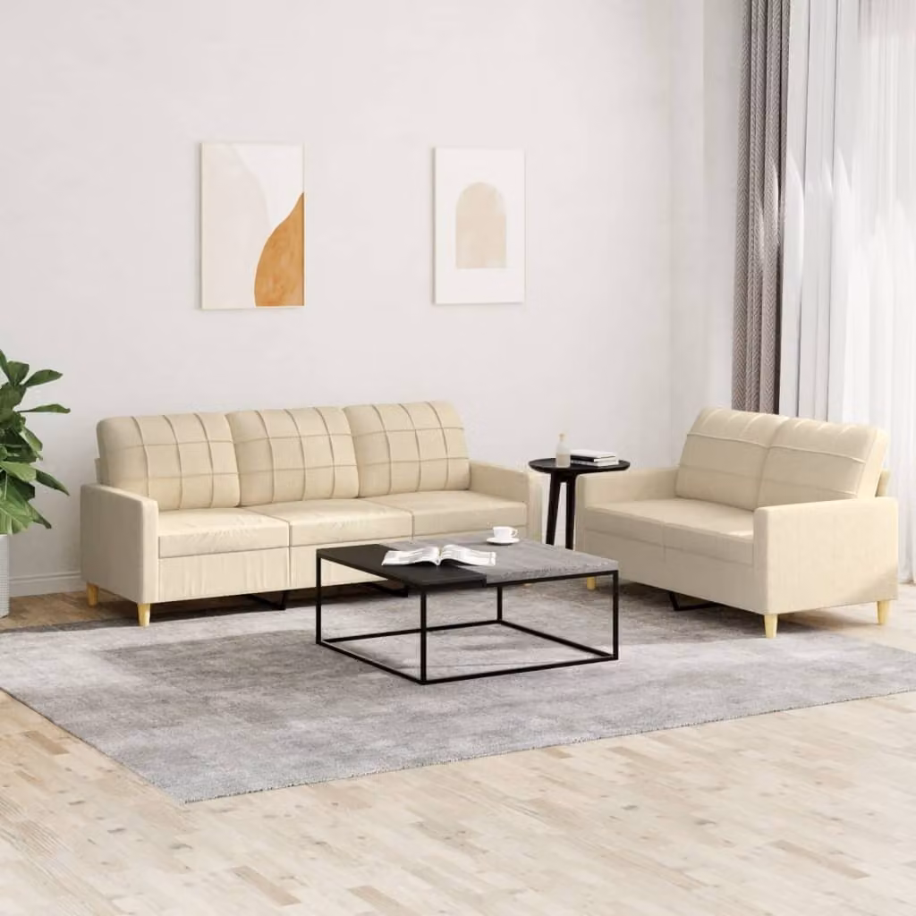 Maison Exclusive - Set divano a 2 posti con cuscini in tessuto color crema