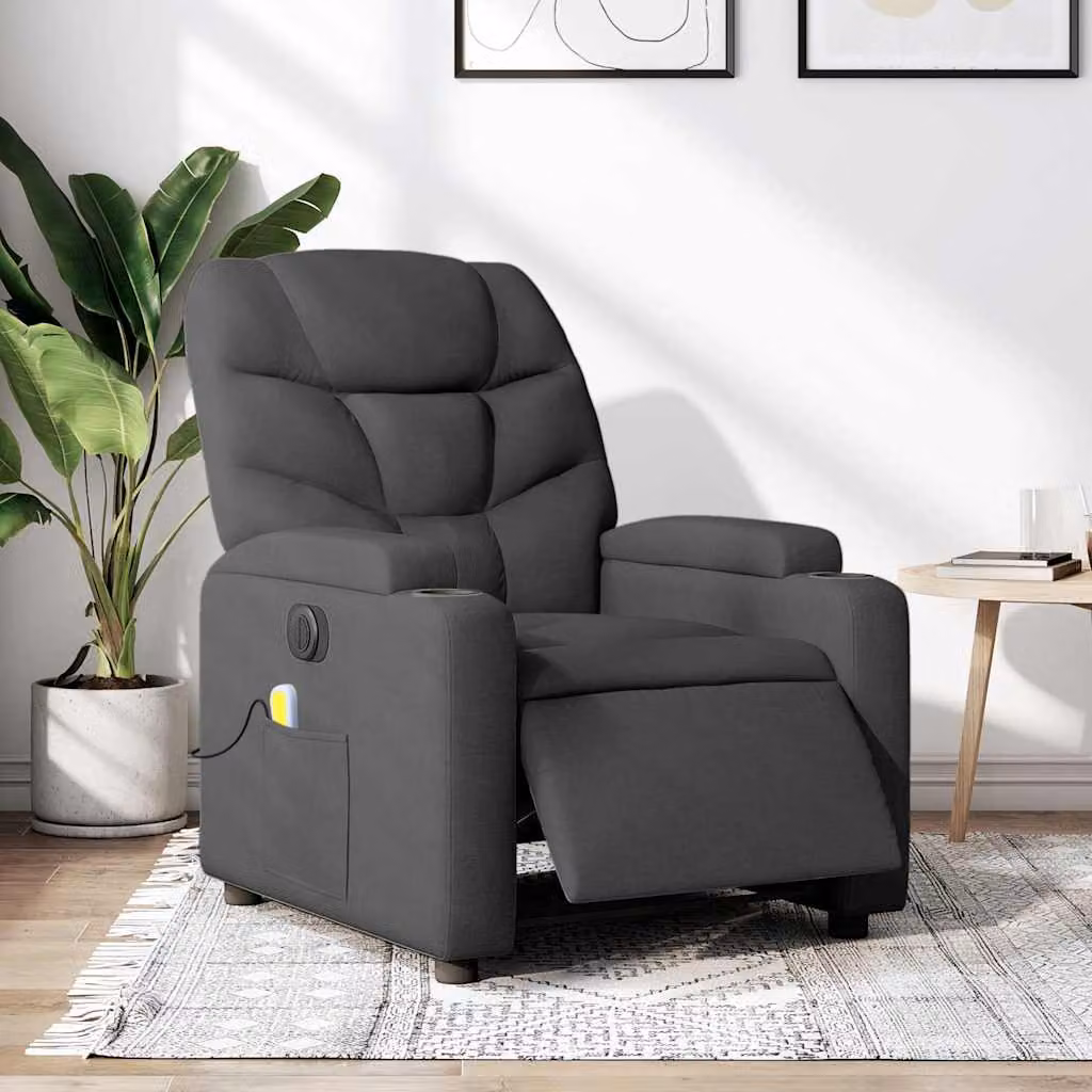 Poltrona Reclinabile Elettrica con Massaggio vidaXL in Tessuto Grigio – 1