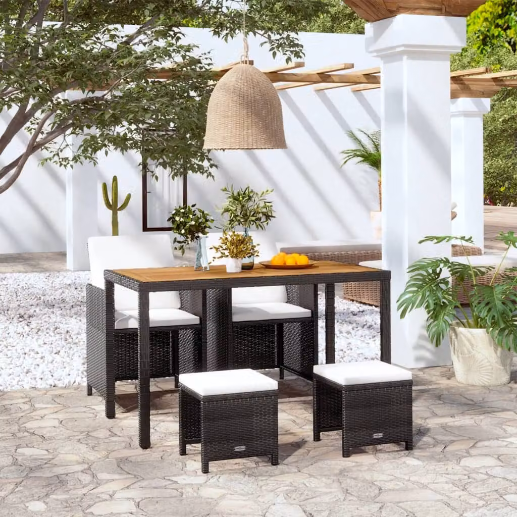 Maison Exclusive - Set da giardino completo per 5 persone, realizzato in rattan sintetico e legno di acacia, colore nero