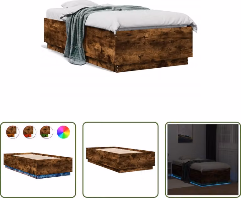 The Living Store Giroletto con LED rovere fumé 90x190 cm Materiale a base di legno