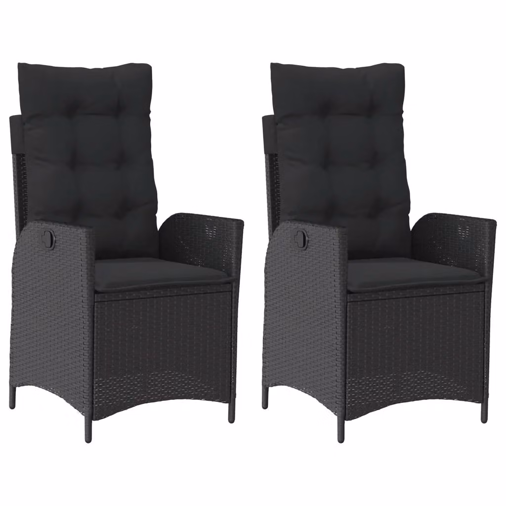 Set di 2 sedie reclinabili da giardino vidaXL in polyrattan nero con cuscini e struttura in metallo – 2