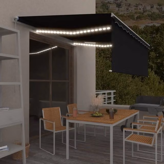 Tenda da Sole Retrattile Manuale Videx con LED in Poliestere e Alluminio, Colore Antracite e Bianco, L: 400 cm, H: 120 cm