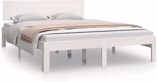 Letto matrimoniale King Size in legno massello di pino bianco laccato con doghe fisse L/P/H: 150 x 200 x 70 cm