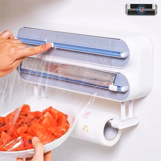 Supporto per cucina 3-foglie tagliatrice di pellicola adesiva magnetica dispensatore di pellicola di alluminio misure durature bianche