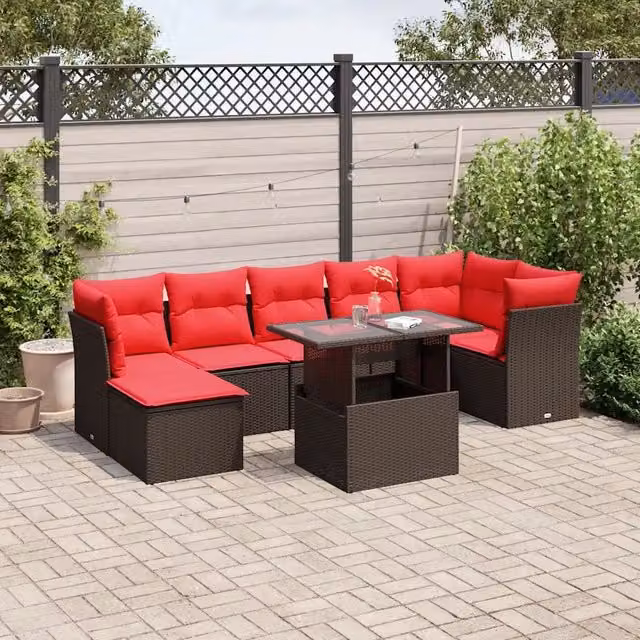 Set Divani da Giardino 8 pz con Cuscini Marrone in Polyrattan 3266754