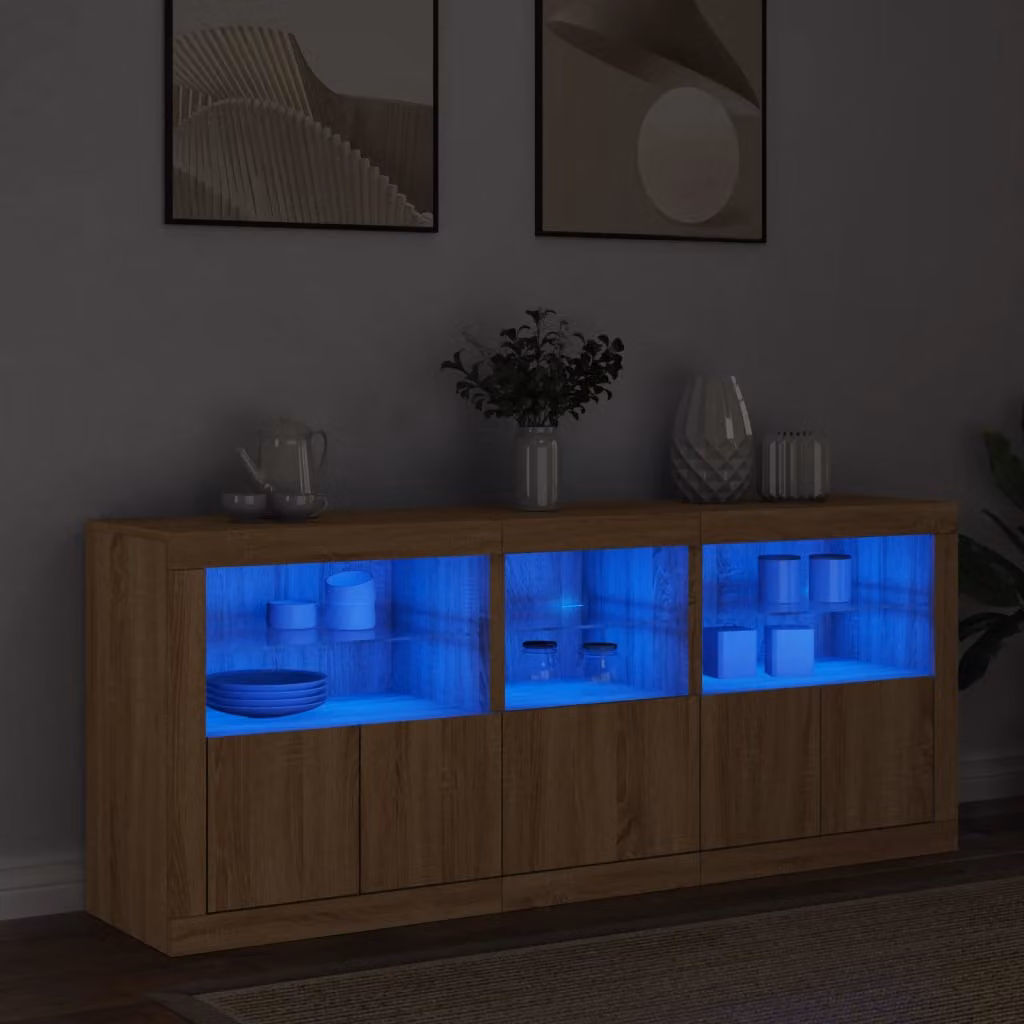 Credenza moderna vidaXL con luci LED integrate in rovere color marrone L: 162 cm, P: 37 cm, H: 67 cm – 1