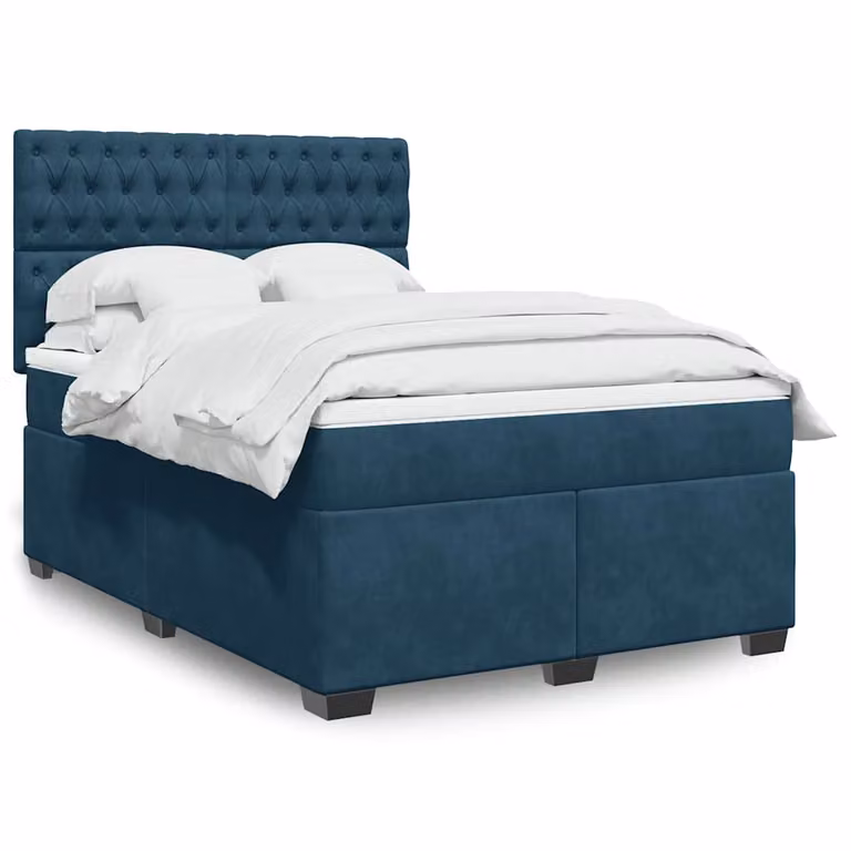 vidaXL Giroletto a Molle con Materasso in Velluto Blu, L/P: 160 x 200 cm