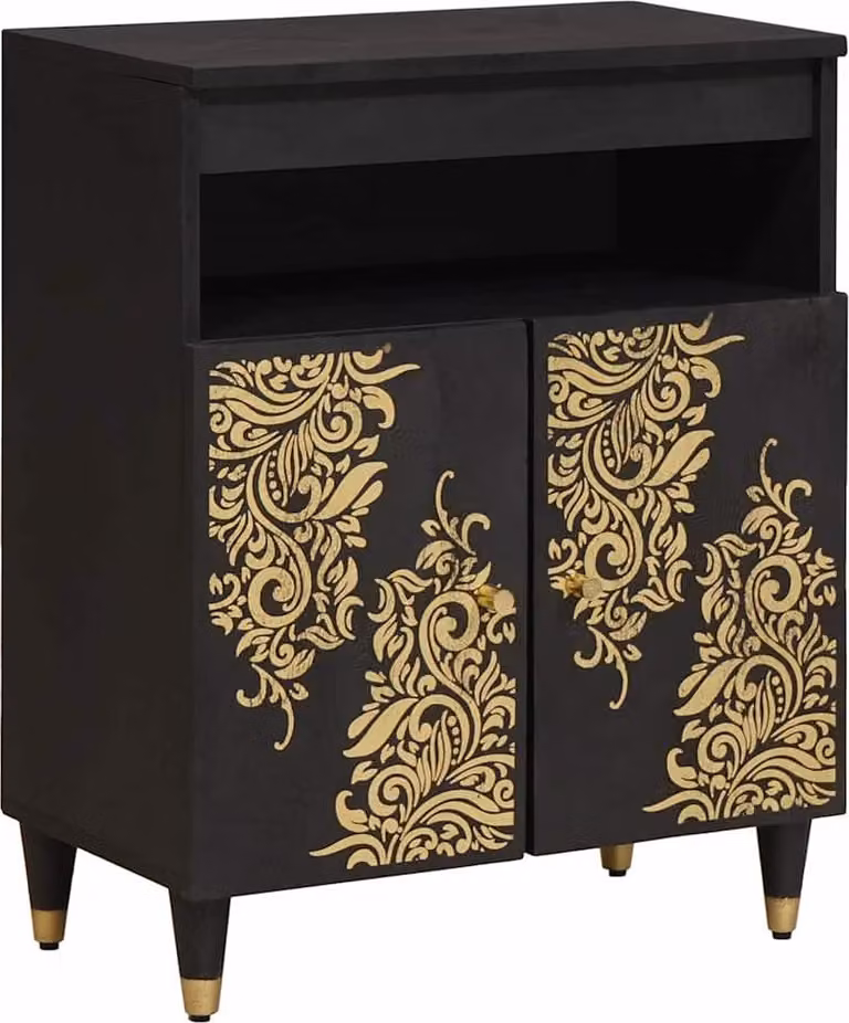Credenza con porta Nero 60 x 33 x 75 cm Legno di mango massello