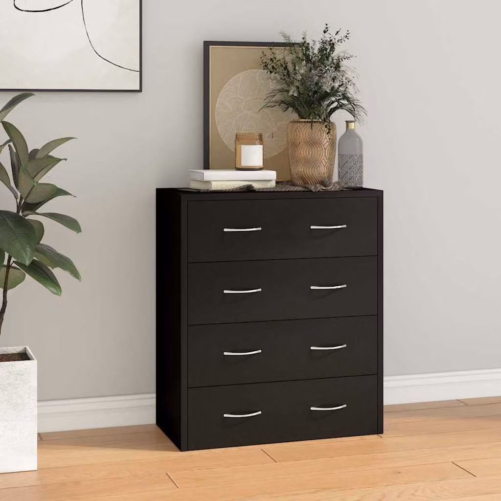 Credenza con 4 Cassetti vidaXL Nera con Finitura Opaca L: 60 cm, P: 30,5 cm, H: 71 cm